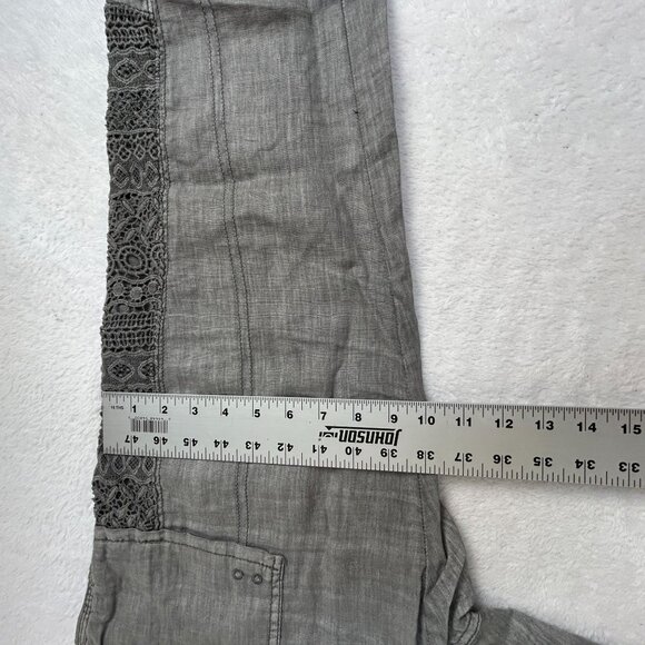 Hei Hei Anthropologie Women Marlena Embroidered Crochet Linen Pants Grey Size 27 - Picture 8 of 9